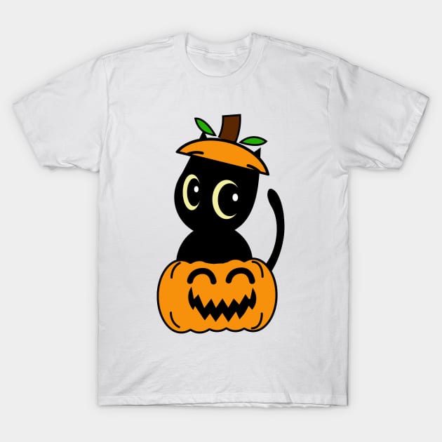 Funny black cat is in a pumpkin T-Shirt by Pet Station